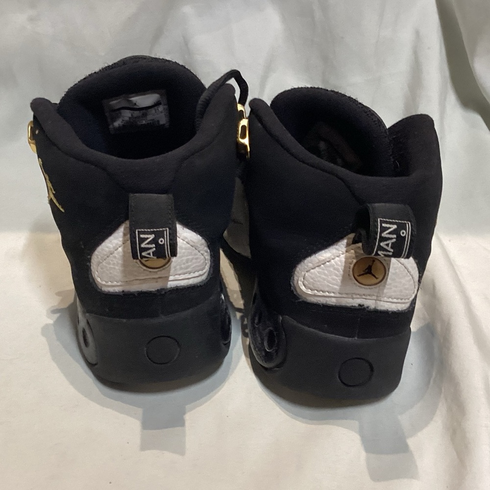 Jordan Women’s Black White Gold Mid-Top Basketball Sneakers - Picture 7 of 11
